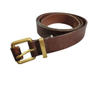 Gap Womens XS Brown Genuine Leather Belt Goldtone Buckle Distressed Classic